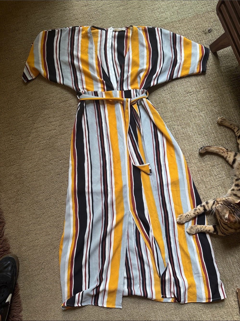 Peach Love California Striped Maxi Dress in Mustard, Black and White